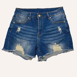 Denim Blue Distressed Women Shorts